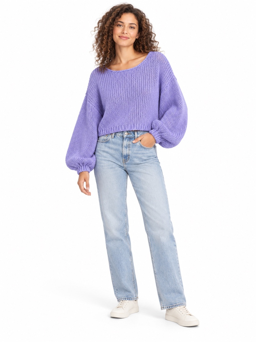 Rumored Lavender Mohair Wool Blend Balloon Sleeve Sweater Size Small